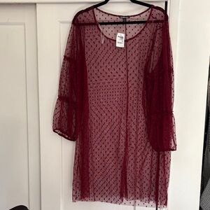 Charlotte Russe Burgundy Polka Dot Mesh Dress